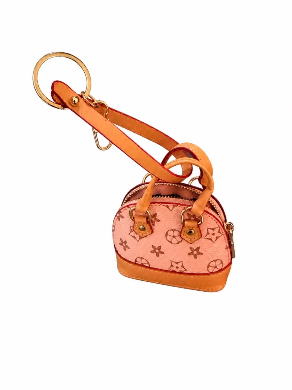 Unbranded Mini Handbag Charm & Keyring – Pink Floral Monogram Bag Pendant